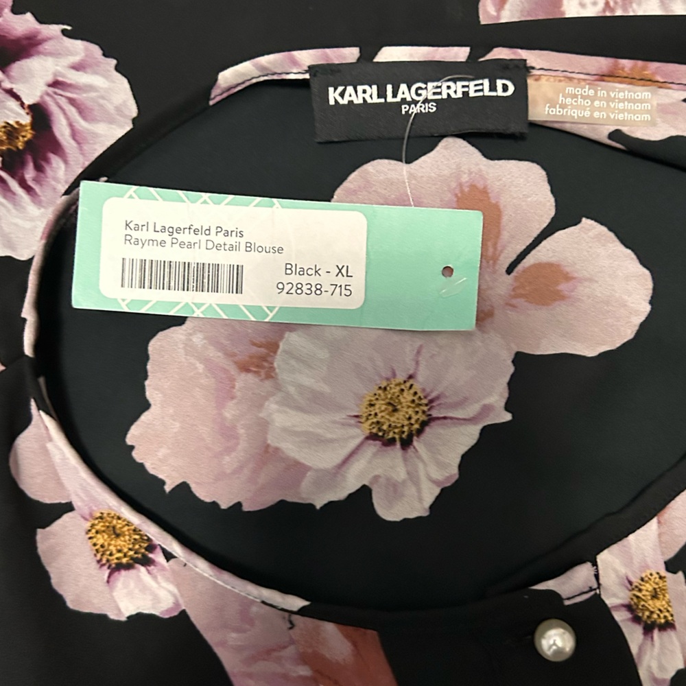 Karl Lagerfeld Black and Pink Floral Blouse - Picture 8 of 8
